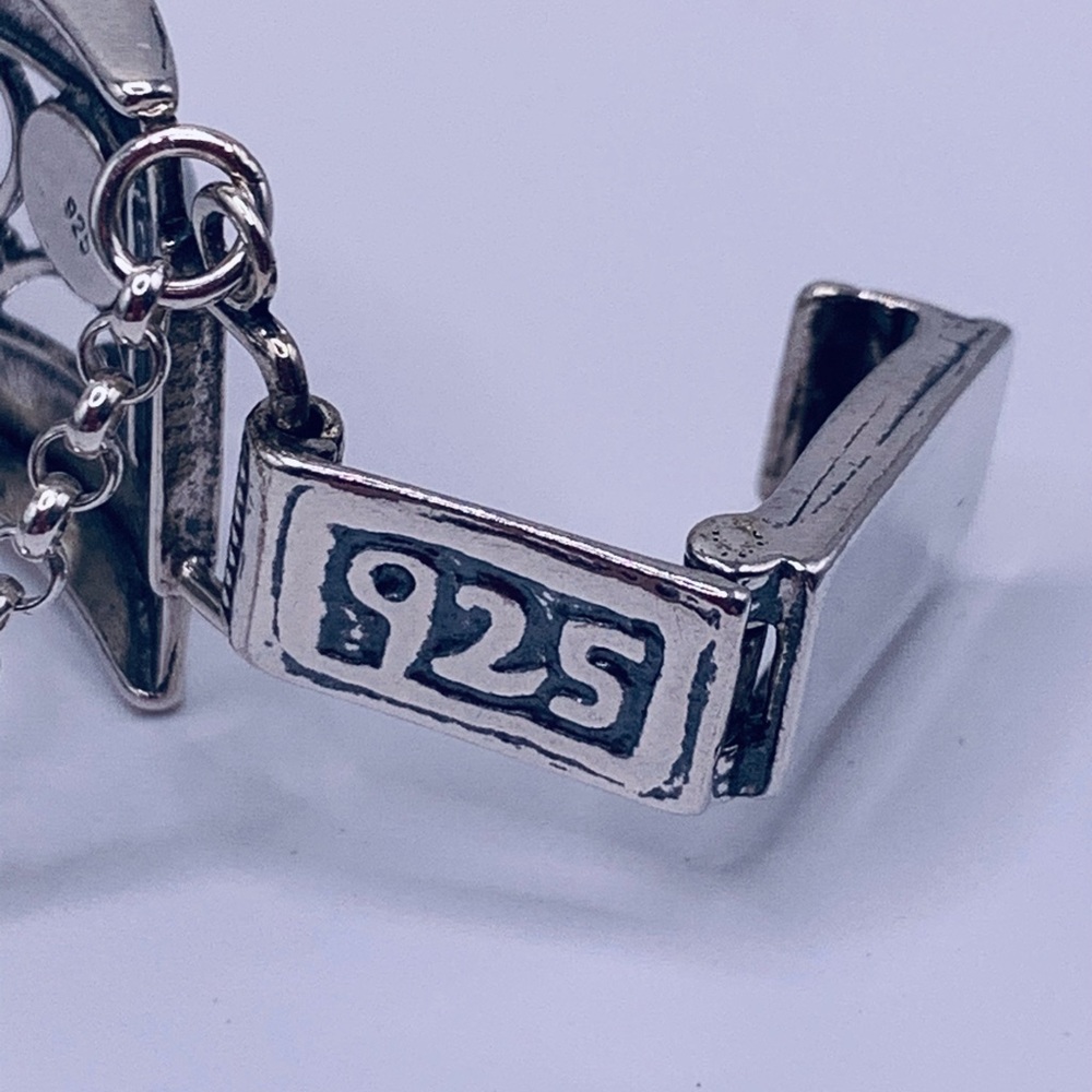 Vintage Sterling Silver Didae Panel Bracelet w/Moonstone Accents & Safety Chain - Picture 13 of 16